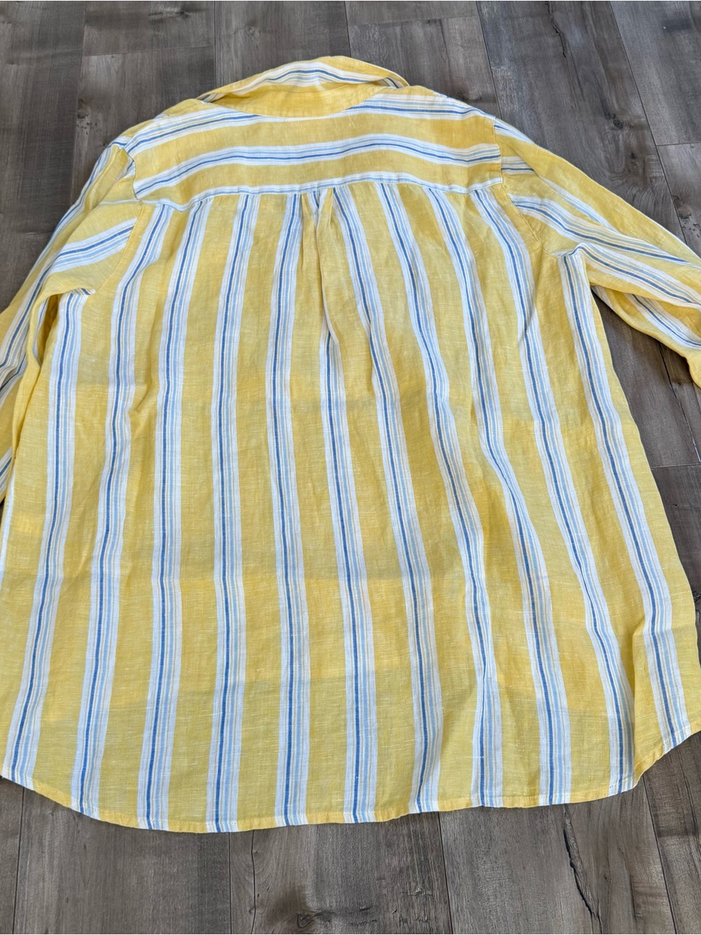 J Jill Love Linen Pullover Collared Shirt Yellow Stripe Large Preppy Boat Tunic - Picture 8 of 8